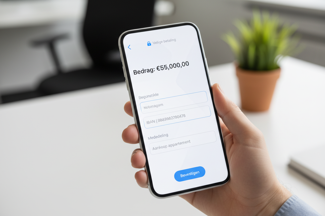 Virement bancaire de 55.000€ dans un application bancaire en néerlandais 